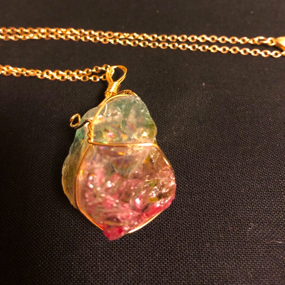 Rainbow, Gold Plated Amethyst Crystal Necklace